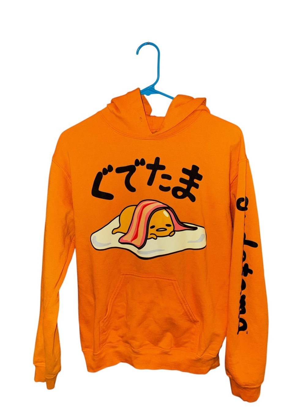 GUDETAMA Sanrio Yellow Pullover Hoodie Sweatshirt Size Small